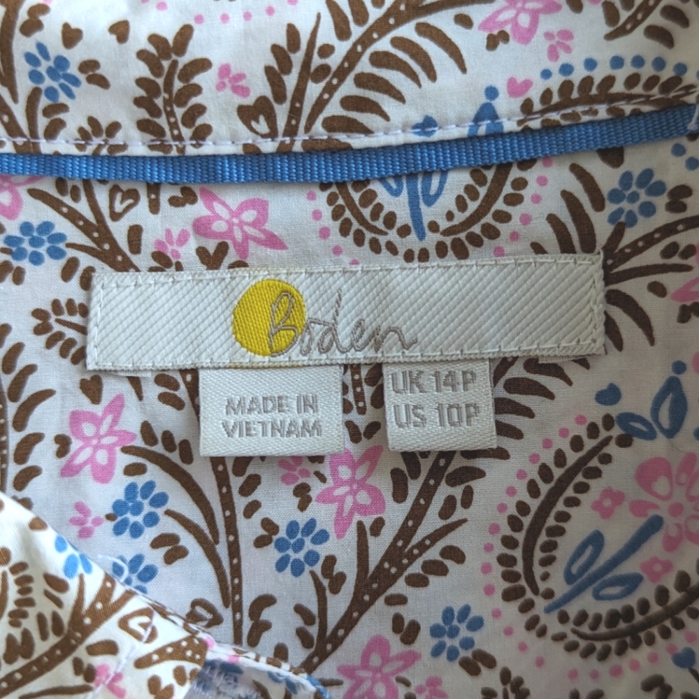Boden Petite Women's The Cotton Shirt Paisley Floral Print Button Up Shirt - Picture 2 of 8